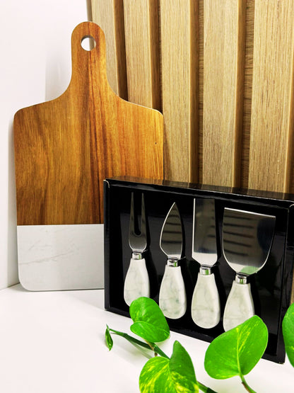 SET DE CUCHILLOS MARMOL Y ACERO INOX x 4 pz