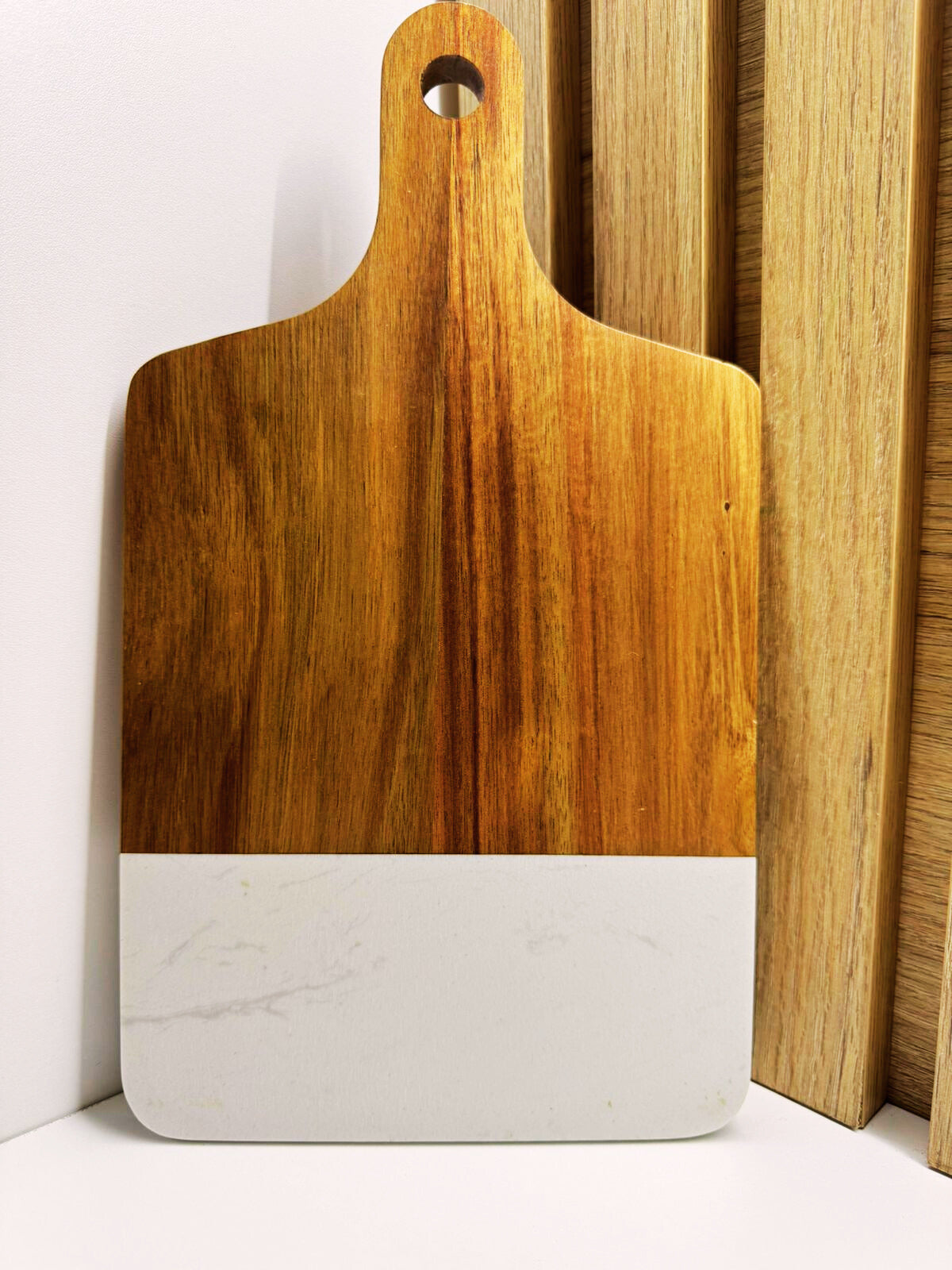 TABLA RECTANGULAR DE MARMOL Y MADERA ACACIA