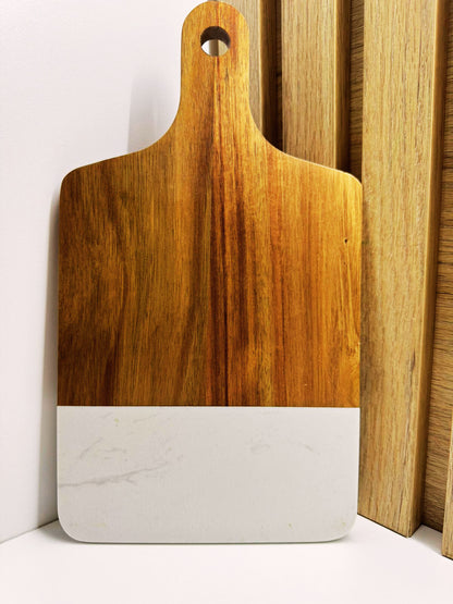 TABLA RECTANGULAR DE MARMOL Y MADERA ACACIA