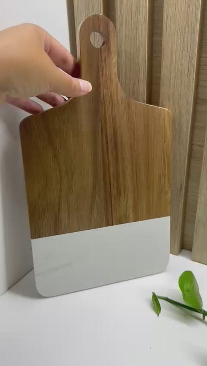 TABLA RECTANGULAR DE MARMOL Y MADERA ACACIA